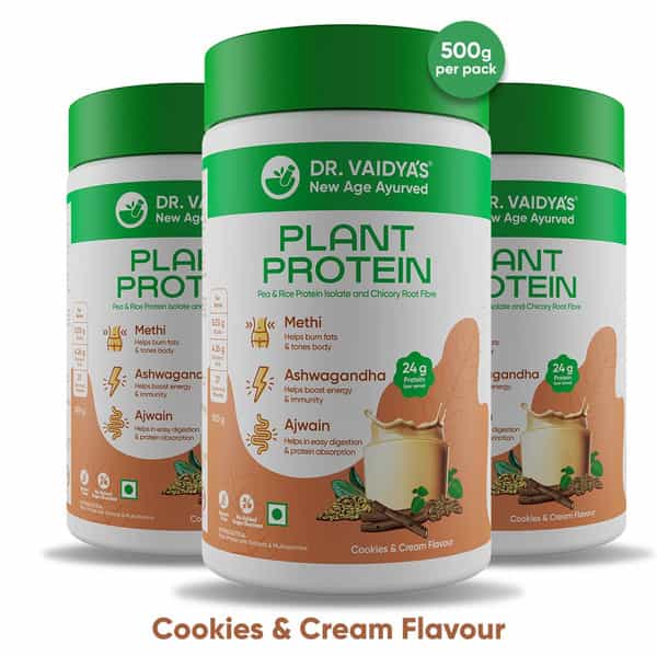 Dr. Vaidya's Plant Protein - Cream & Cookies 500Gm Pack Of 3