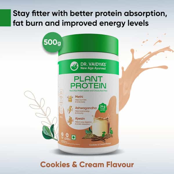 Dr. Vaidya's Plant Protein - Cream & Cookies 500Gm Pack Of 3