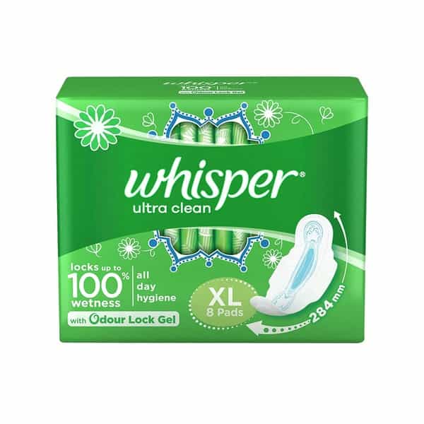 Whisper Ultra Clean Sanitary Pads Xl 8