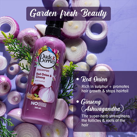 Buds & Berries Anti-Hairfall Shampoo With Red Onion And Ginseng | Reduces Split Ends (300 Ml)