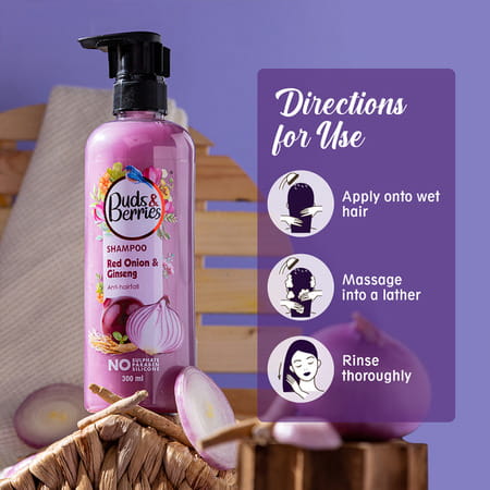 Buds & Berries Anti-Hairfall Shampoo With Red Onion And Ginseng | Reduces Split Ends (300 Ml)