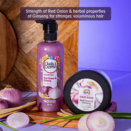 Buds & Berries Anti-Hairfall Shampoo With Red Onion And Ginseng | Reduces Split Ends (300 Ml)