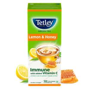 Tetley Green Tea With Lemon & Honey Immune With Added Vitamin C 100 Tea Bags