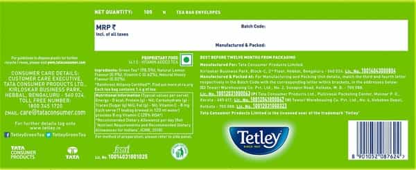 Tetley Green Tea With Lemon & Honey Immune With Added Vitamin C 100 Tea Bags