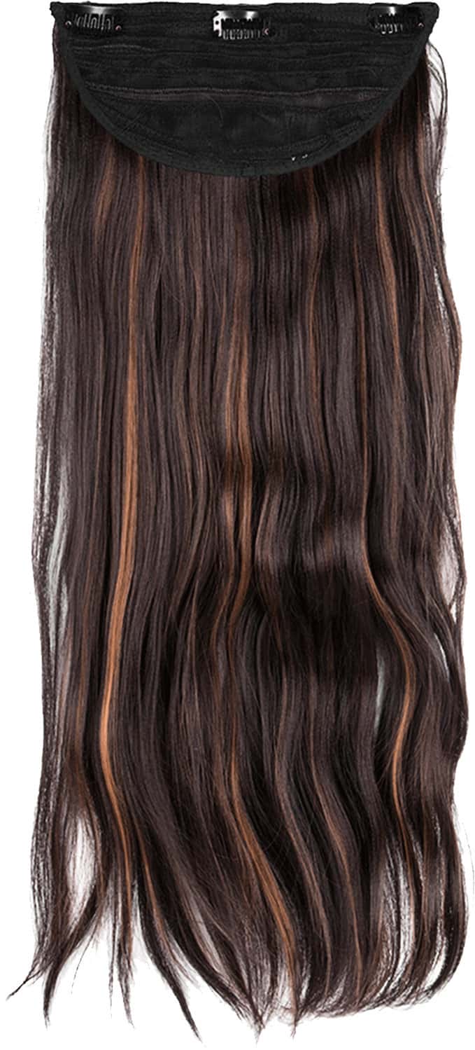 Streak Street Clip-In 24'' Crimped Dark Brown Hair Extensions With Copper Highlights