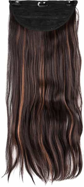 Streak Street Clip-In 24'' Crimped Dark Brown Hair Extensions With Copper Highlights