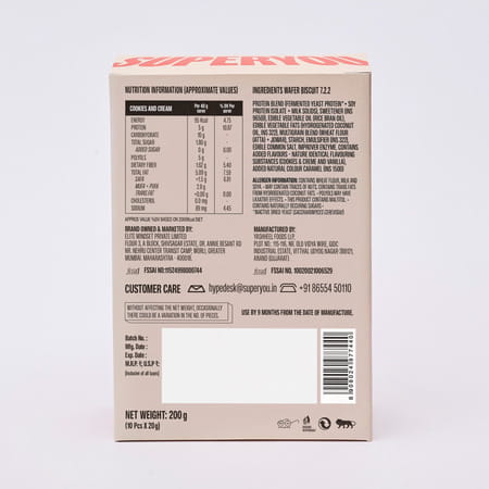 Superyou Cookies & Cream Protein Wafer Mini Bars (Pack Of 10)| 5G Protein | Made With Atta & Jowar