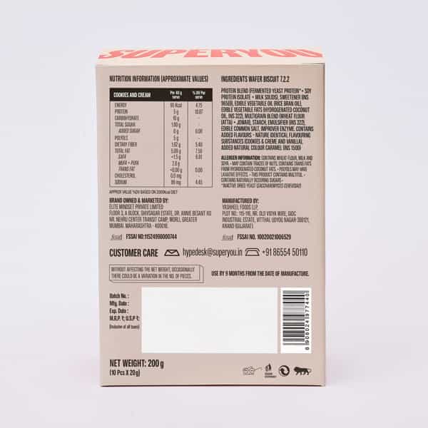 Superyou Cookies & Cream Protein Wafer Mini Bars (Pack Of 10)| 5G Protein | Made With Atta & Jowar