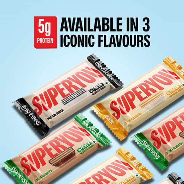 Superyou Cookies & Cream Protein Wafer Mini Bars (Pack Of 10)| 5G Protein | Made With Atta & Jowar