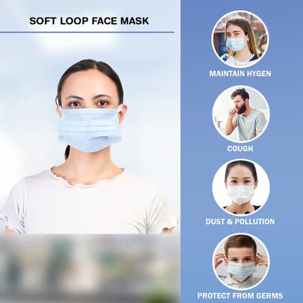 Stergic Softloop 3 Ply Disposable Face Mask Soft & Breathable Non-Woven Fabric With Earloop