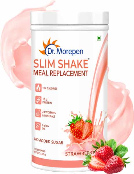 Dr. Morepen Slim Shake For Weight Management | Meal Replacement Protein Powder | Strawberry- 500G