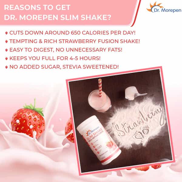 Dr. Morepen Slim Shake For Weight Management | Meal Replacement Protein Powder | Strawberry- 500G