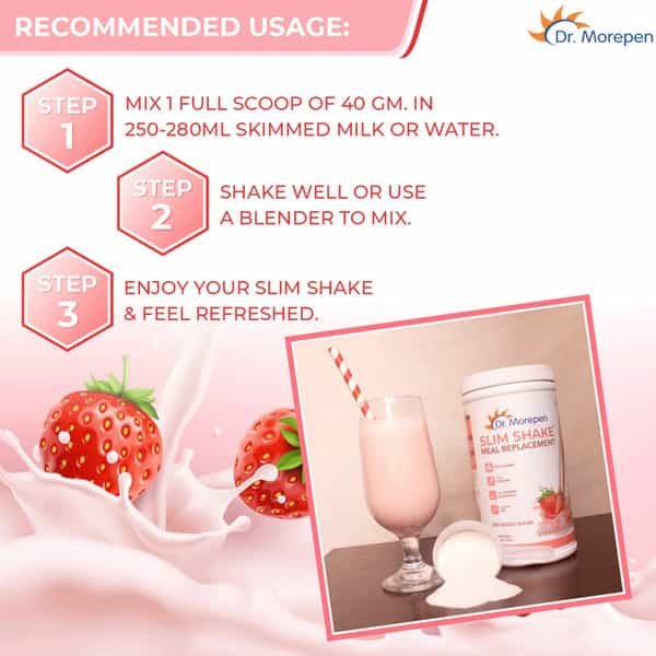 Dr. Morepen Slim Shake For Weight Management | Meal Replacement Protein Powder | Strawberry- 500G