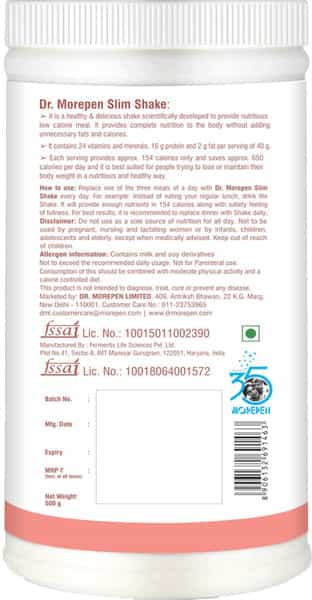 Dr. Morepen Slim Shake For Weight Management | Meal Replacement Protein Powder | Strawberry- 500G