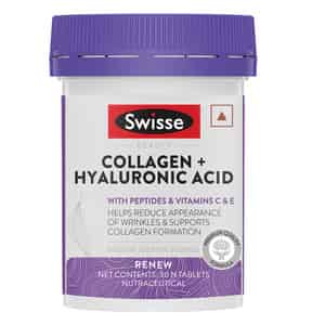 Swisse Collagen+ Hyaluronic Acid | Collagen Peptides With Ha | Vitamin C & E | 30 Tablets (unisex)