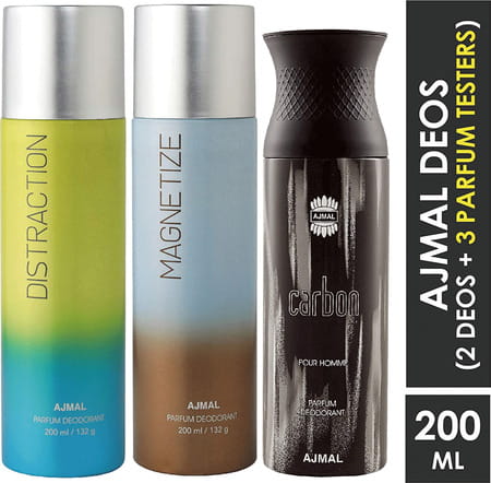Ajmal Distraction & Magnetize For Unisex & Carbon For Men Deodorants Combo Pack Of 3 (Total 600ml)