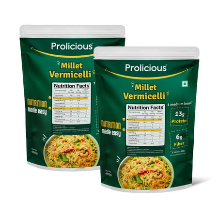 Prolicious Millet Vermicelli | High Protein & Fiber | Plant Based | No Maida (400g, Pack Of 2)