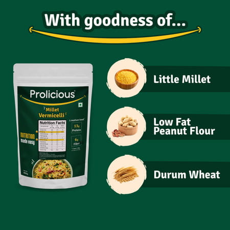 Prolicious Millet Vermicelli | High Protein & Fiber | Plant Based | No Maida (400g, Pack Of 2)