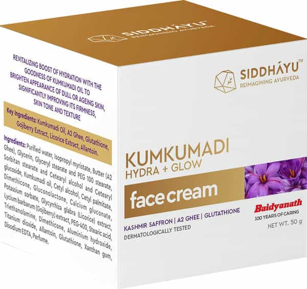 Siddhayu (From Baidyanath) Kumkumadi Hydra Glow Face Cream Ayurvedic Anti Aging Cream - 50Gm