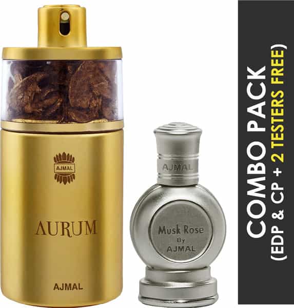 Ajmal Aurum Edp 75Ml For Women And Rose Concentrated Oil Musky Alcohol-Free Attar 12Ml For Unisex
