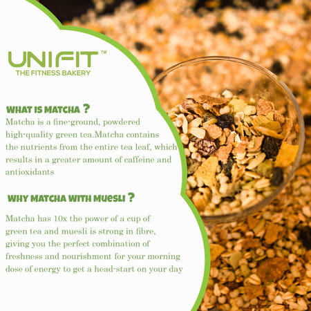 Unifit Crunchy Muesli With Matcha Powder | Ready To Eat Breakfast | 100% Natural - Box (500 G)
