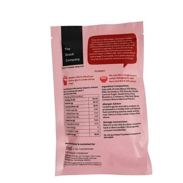 The Snack Company Protein Oats Pack Of 3 - Strawberry & Cream | 20.41G Protein | 6.37G Fibre