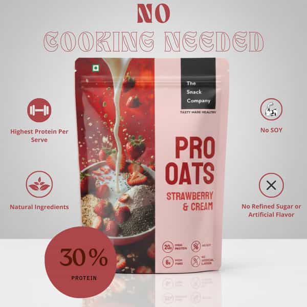 The Snack Company Protein Oats Pack Of 3 - Strawberry & Cream | 20.41G Protein | 6.37G Fibre