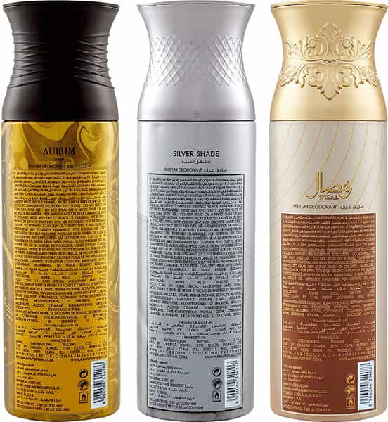 Ajmal Aurum & Silver Shade & Wisal Deodorant Spray - For Men & Women (200 Ml Pack Of 3)