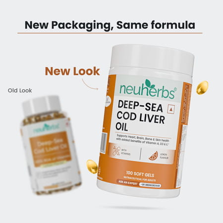 Neuherbs Deep Sea Cod Liver Oil Omega 3 Supplement For Heart | Brain | Bone & Skin Health