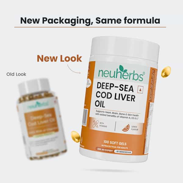Neuherbs Deep Sea Cod Liver Oil Omega 3 Supplement For Heart | Brain | Bone & Skin Health