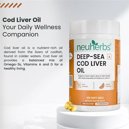Neuherbs Deep Sea Cod Liver Oil Omega 3 Supplement For Heart | Brain | Bone & Skin Health