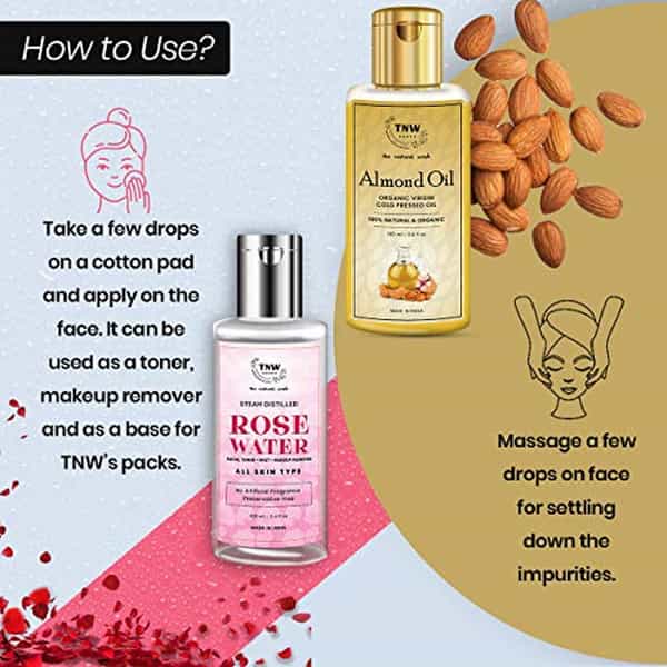 Tnw The Natural Wash Steam Distilled Rose Water (100Ml) And Virgin Cold Pressed Almond Oil (100Ml)