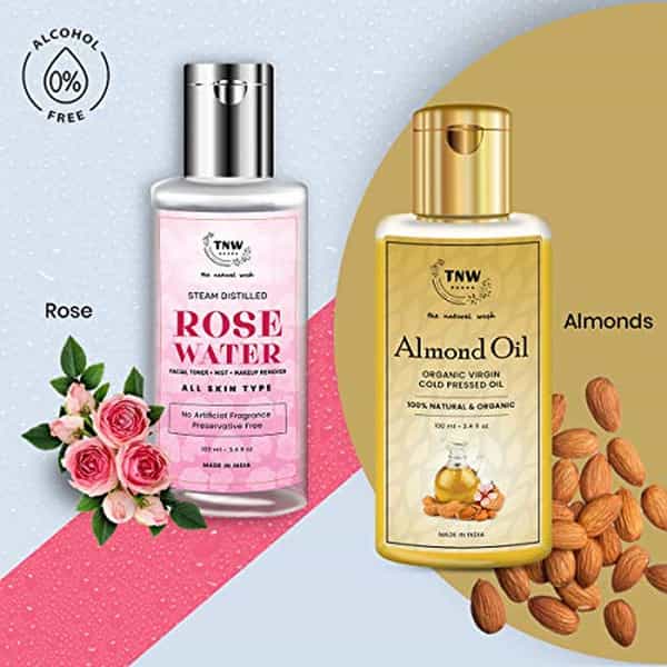 Tnw The Natural Wash Steam Distilled Rose Water (100Ml) And Virgin Cold Pressed Almond Oil (100Ml)