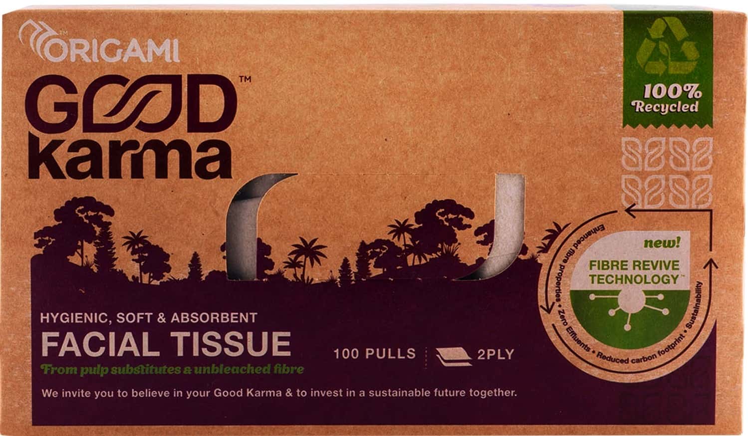 Origami Good Karma Face Tissue Paper Box / Car Facial Tissue Box - 2 Ply - 100 Pulls