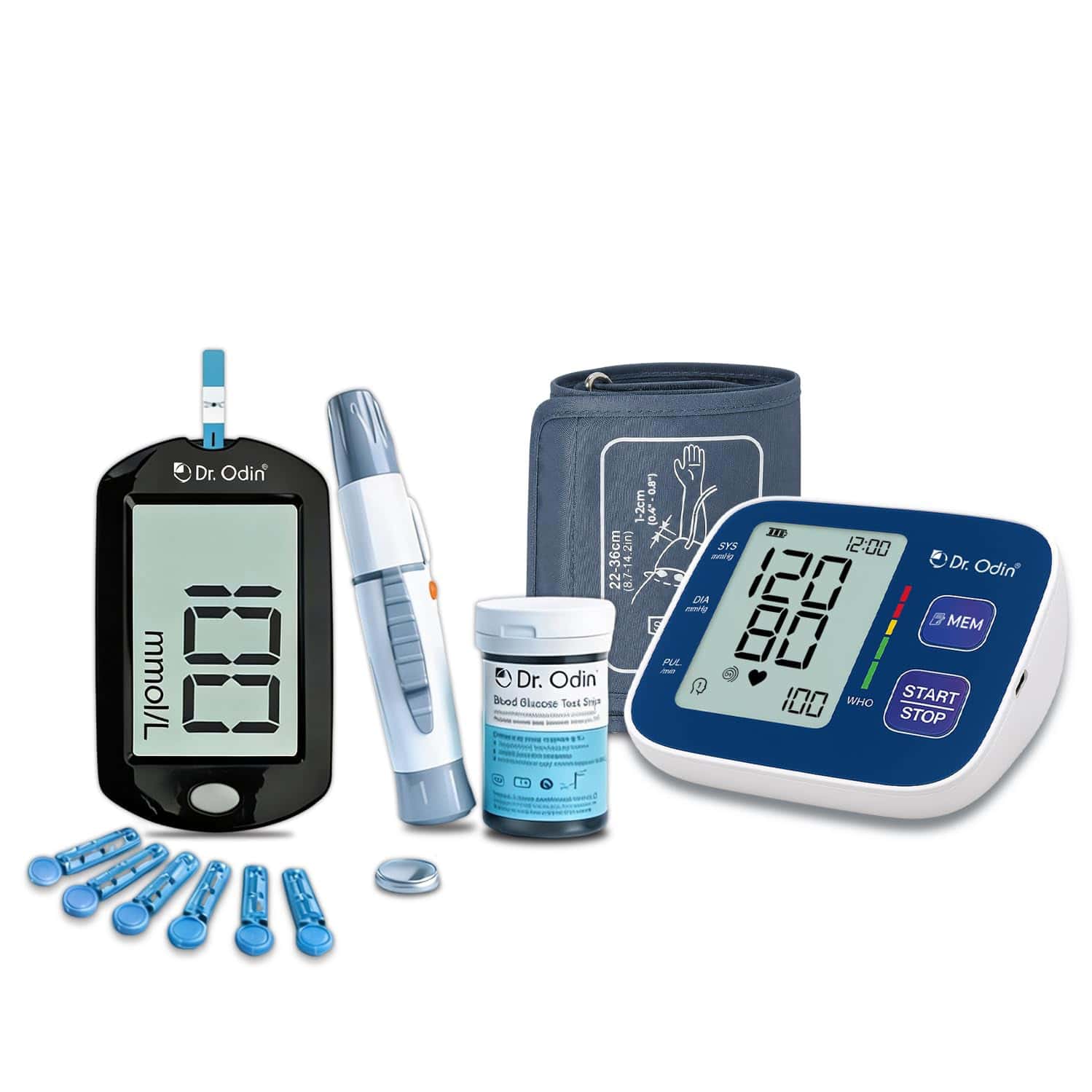 Dr. Odin Combo Of Obp106 Blood Pressure Monitor And Ac 307 Glucometer Kit Pack-25