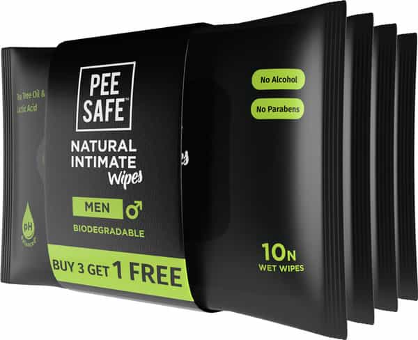Pee Safe Intimate Wipes For Men Biodegradable Ph Balanced - 40 Wipes (Pack Of 4)