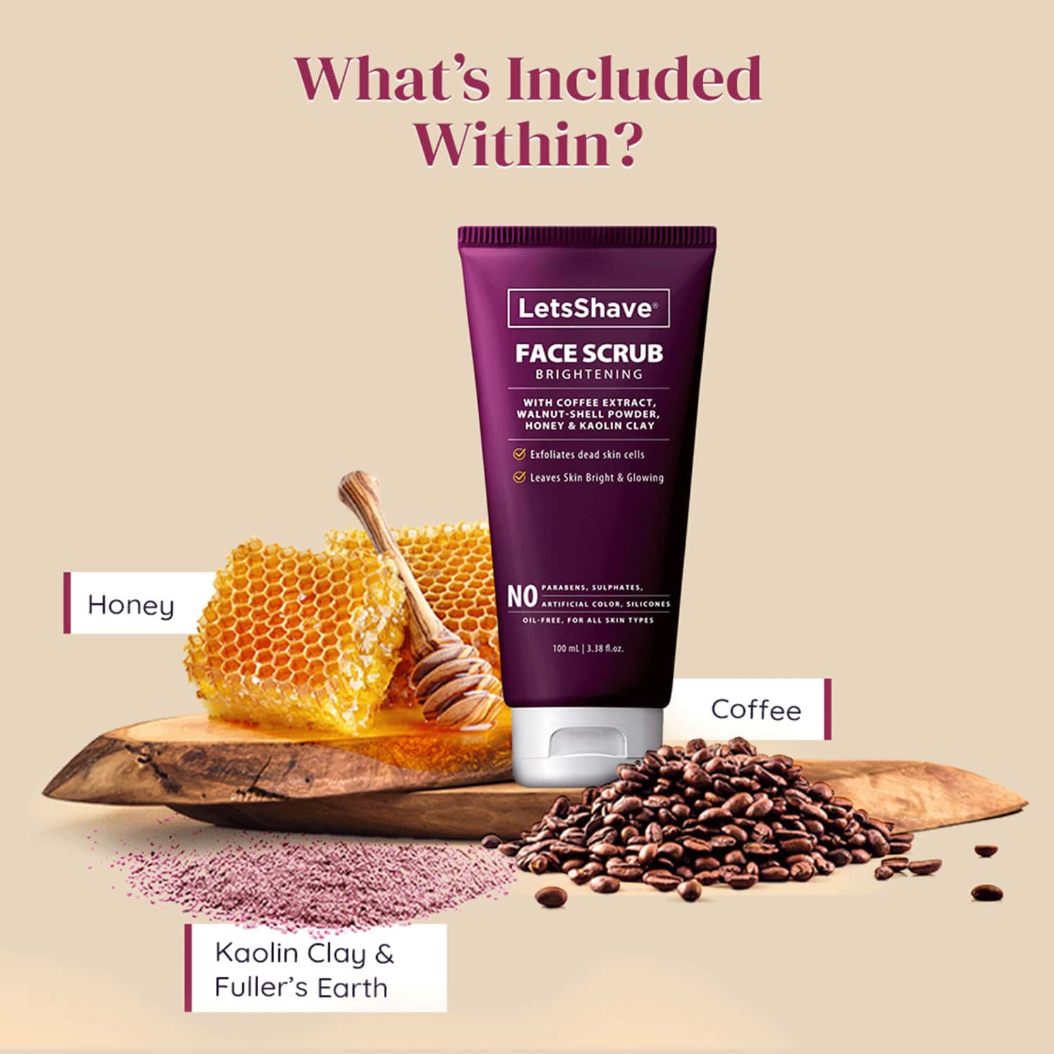 Buy LETSSHAVE BRIGHTENING FACE SCRUB COFFEE GROUNDS KAOLIN CLAY AND