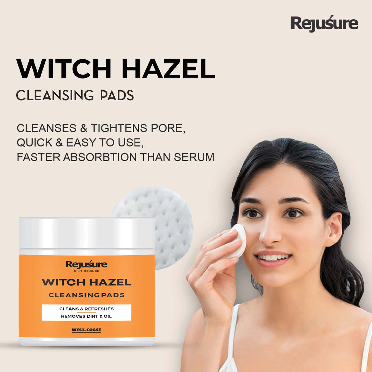 Buy REJUSURE WITCH HAZEL CLEANSING PADS FOR FACE CLEANSE & REFRESHES
