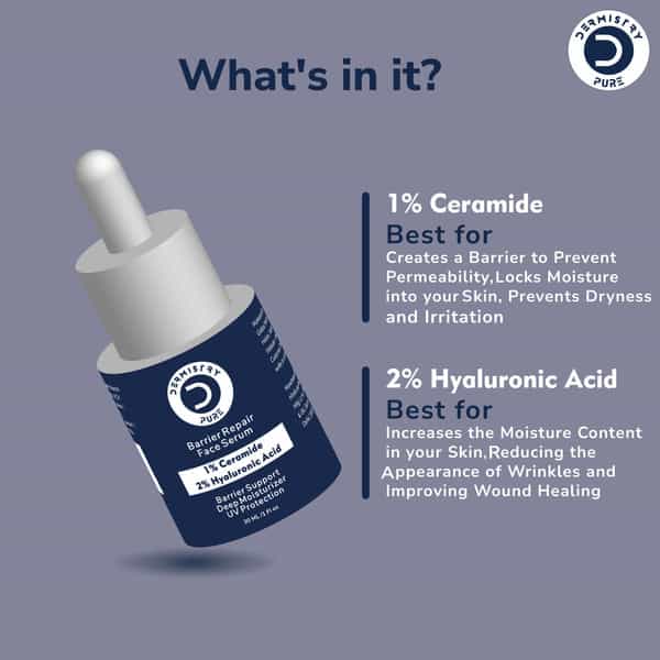 Dermistry 1% Ceramide 2% Hyaluronic Acid Sensitive & Dry Skin Moisturizer Barrier Repair Serum 30Ml