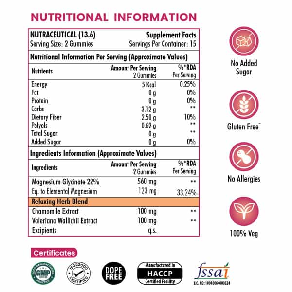 Naturyz Magnesium Glycinate Gummies With Plant Blend For Muscle, Bone Health - 30 Gummies (Tamarind)