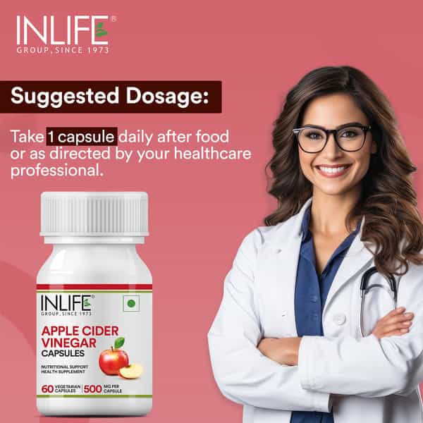 Inlife Apple Cider Vinegar Supplement For Weight Management Detox 500Mg - 60 Vegetarian Capsules