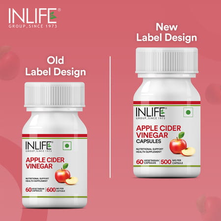 Inlife Apple Cider Vinegar Supplement For Weight Management Detox 500mg - 60 Vegetarian Capsules