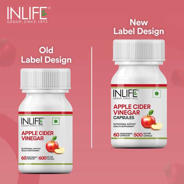 Inlife Apple Cider Vinegar Supplement For Weight Management Detox 500Mg - 60 Vegetarian Capsules