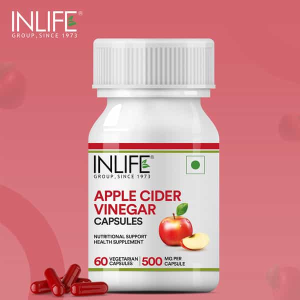 Inlife Apple Cider Vinegar Supplement For Weight Management Detox 500Mg - 60 Vegetarian Capsules