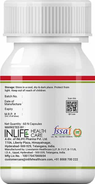 Inlife Apple Cider Vinegar Supplement For Weight Management Detox 500Mg - 60 Vegetarian Capsules