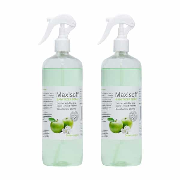 Maxisoft Green Apple Sanitizer Spray | Aloe Vera Neem & Vitamin E (500 Ml Pack Of 2)