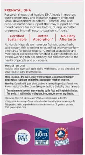 Nordic Naturals Prenatal Dha Supplement 830Mg Omega 3 Fish Oil+400 Iu Vitamind3 | Unflavoured 90N