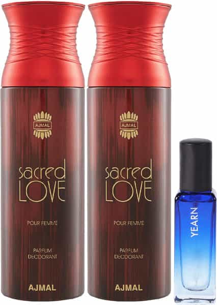 Ajmal 2 Sacred Love Deo 200Ml & Yearn Eau De Parfum 20Ml Pack Of 3 (Total 420Ml) For Men & Women