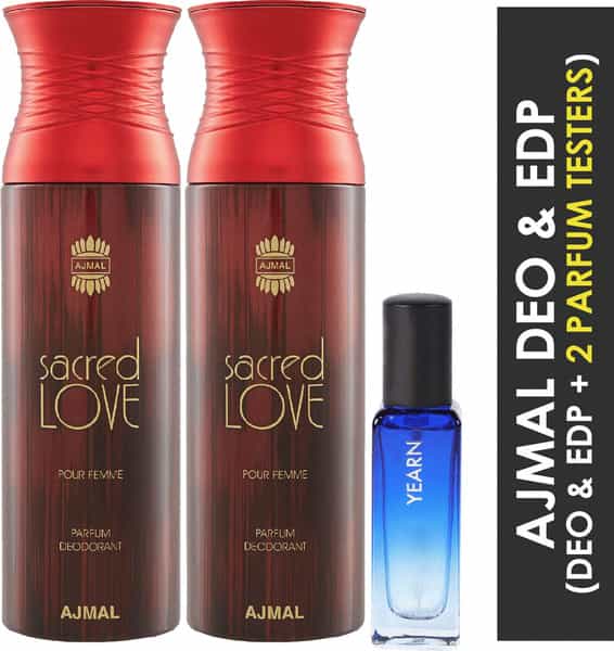 Ajmal 2 Sacred Love Deo 200Ml & Yearn Eau De Parfum 20Ml Pack Of 3 (Total 420Ml) For Men & Women