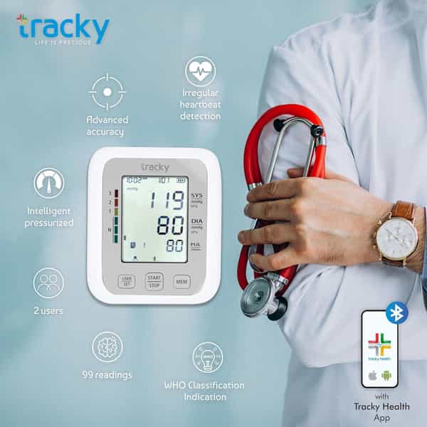 Tracky Bp Machine For Home Digital Arm Blood Pressure Monitor With Bluetooth & Usb Connectivity